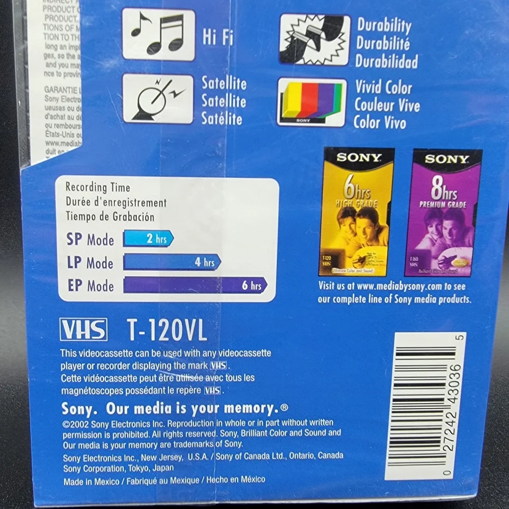 Sony Premium Grade T-120 6 Hrs VHS Blank Video Tape High Durability Sealed New